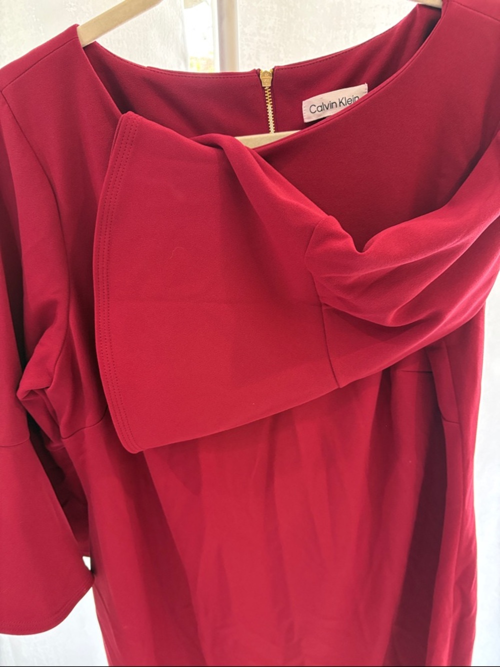 Calvin Klein Burgundy Bell-Sleeve Midi Sheath Dress